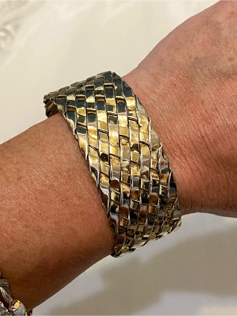Vintage Sterling Silver RI Mexico 925 Basket Weave Cuff Bracelet